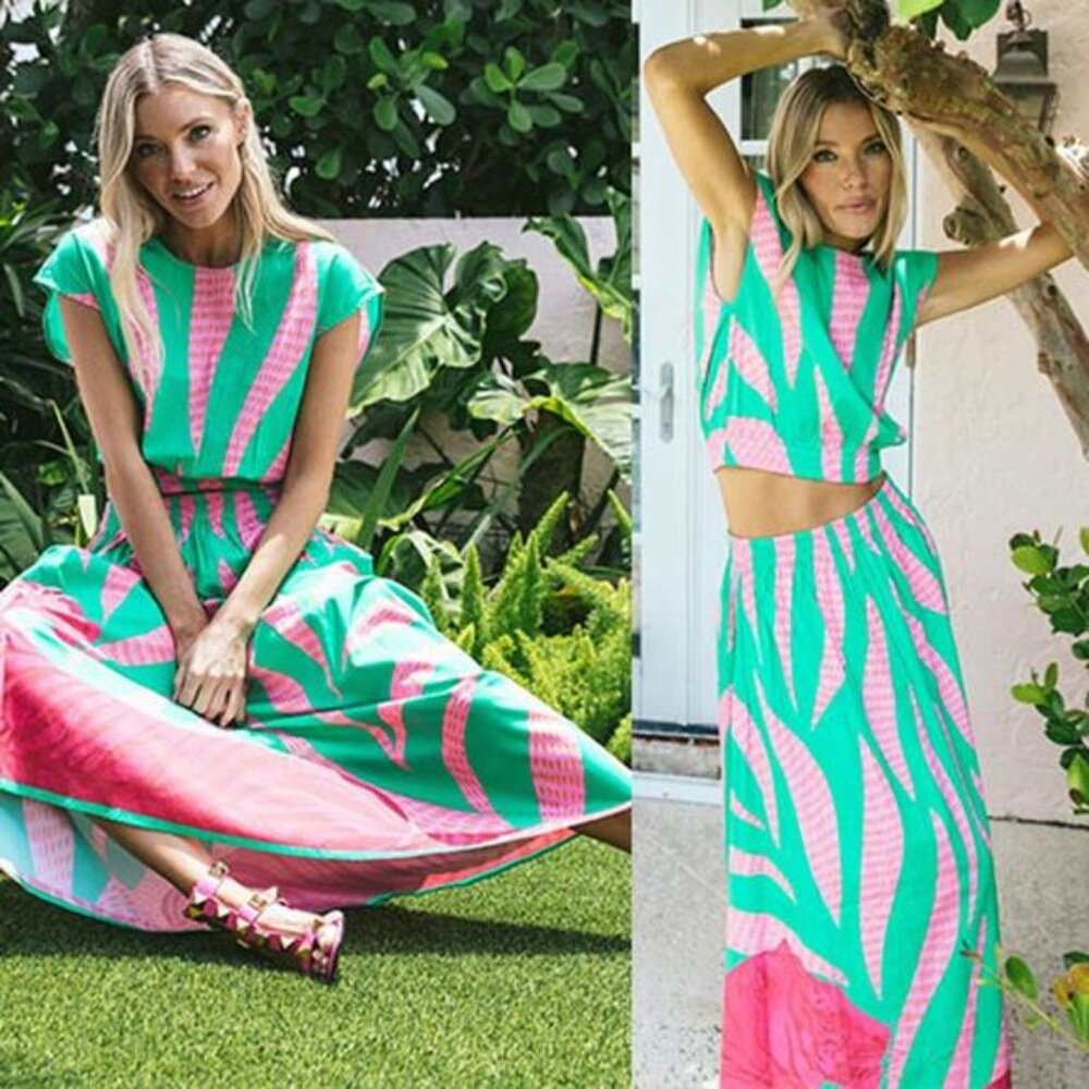 NWT Sheridan French Gardenia Malachite Tigress Blouse Maxi Skirt Set Size: Small